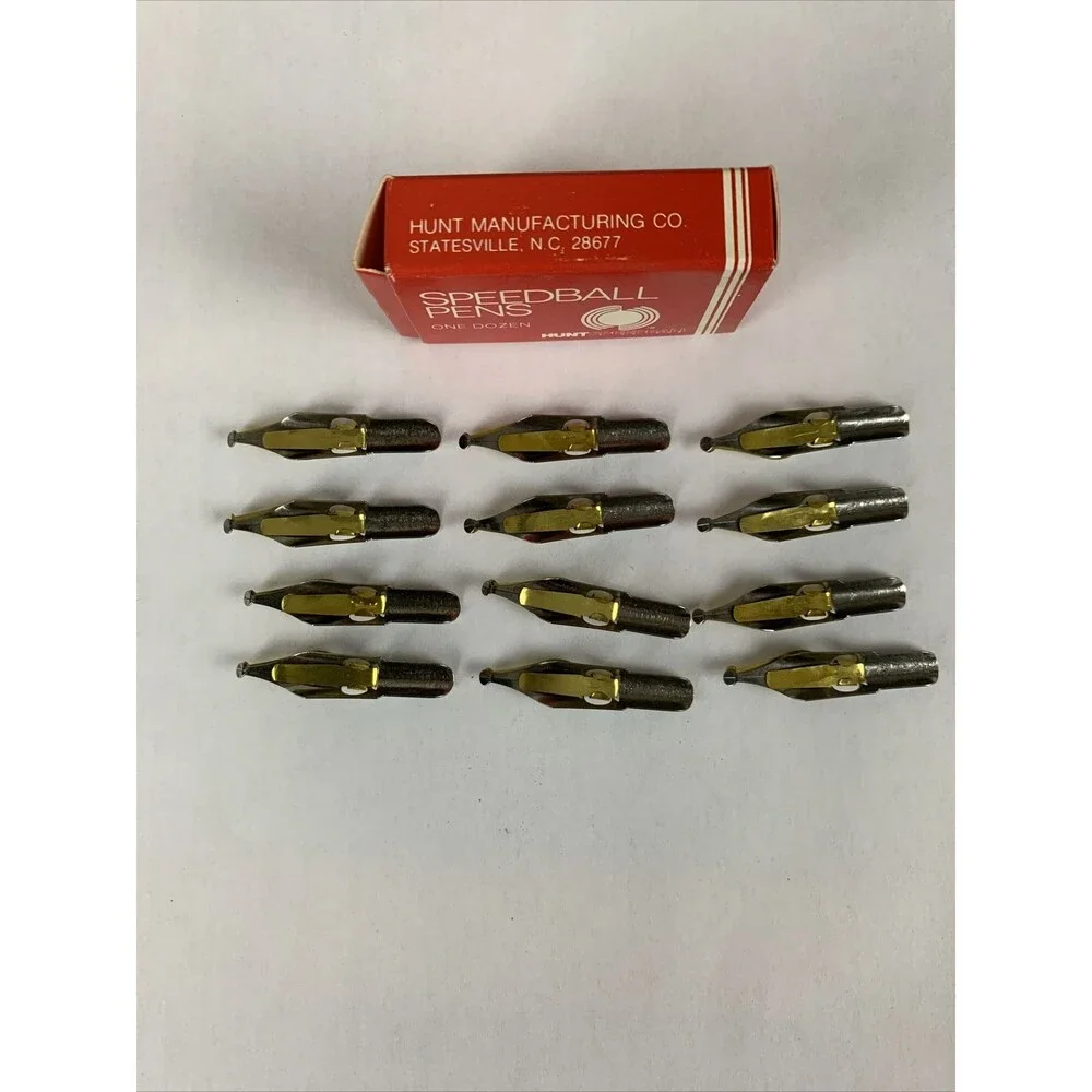 Vintage HUNT SPEEDBALL PENS B-2 Round Calligraphy Pen Ink Nibs Box of 12